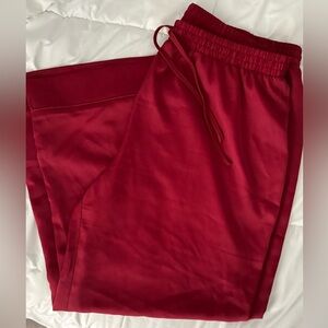 Chic Soul Deep Red Wide Leg Faux Silk Pajama Pants, Sz 2X